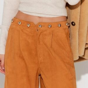 Tan Suede Pants with Gold Studs